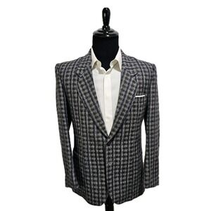 Vintage Indios Sport Coat Blazer 40R Plaid 100% Wool Tweed Made in Italy Blue